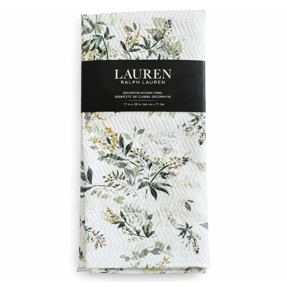 Lauren‎ Ralph Lauren Floral Kitchen Towels Set Botanical Green White 2 Pack NWT